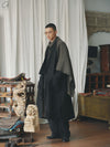 AVIVA JIFEI XUE 24 Autumn and Winter Black Wool Linen Satin Long Kimono Coat AJX-FW24-LKC-BWLS-HEI Black